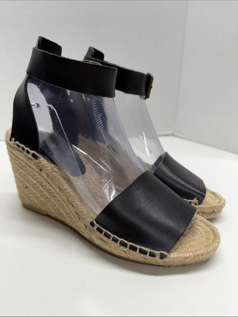 J Crew Espadrilles Wedges Open Toe Heeled Sandals Shoes Ankle Strap Black Size 6